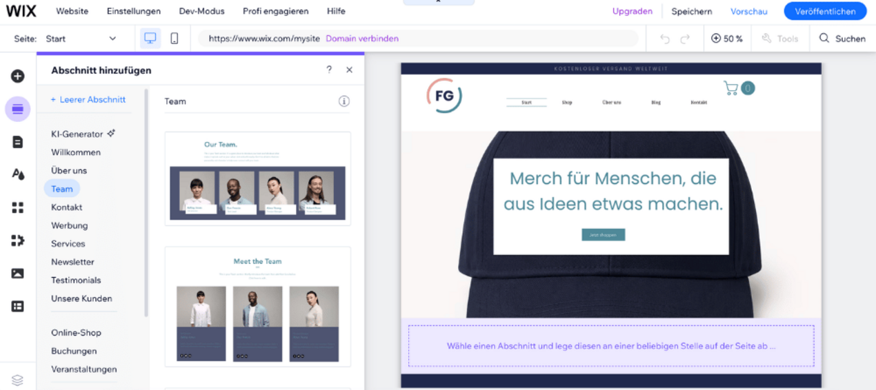 Shop-Editor von WIX