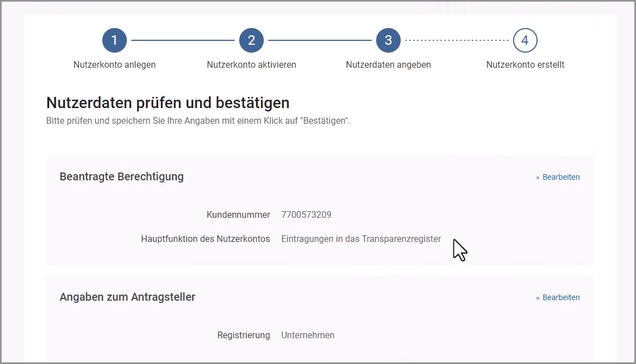Screenshot: Transparenzregister überprüfen
