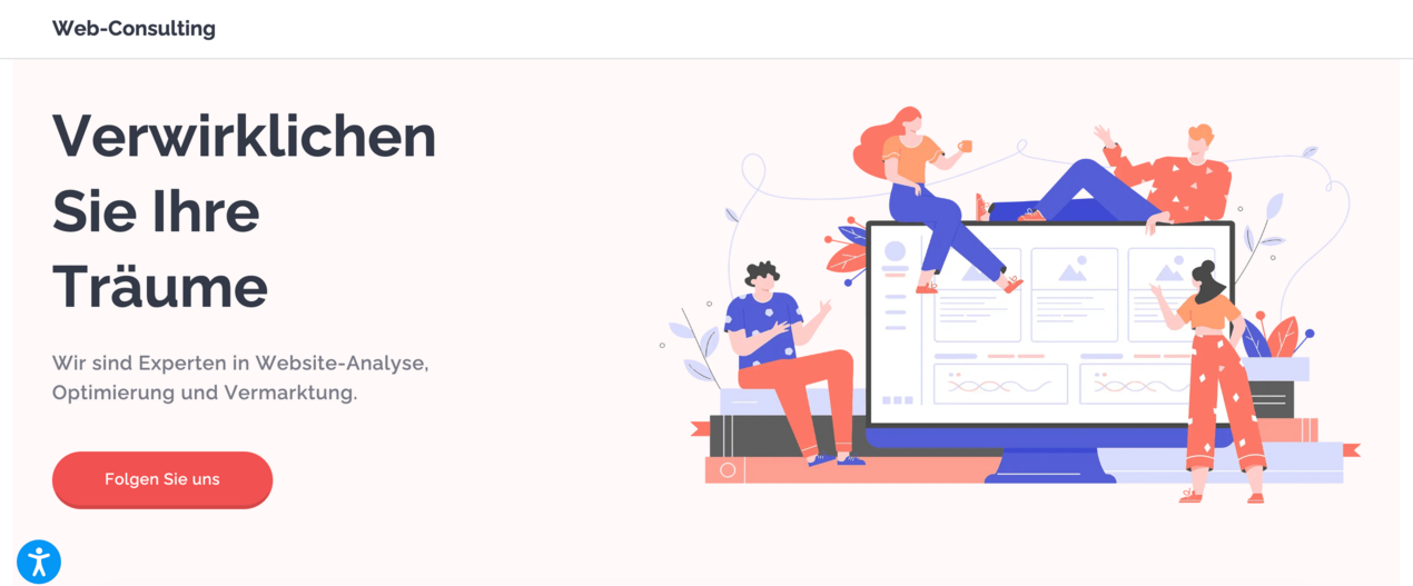 Screenshot einer Webnode Design-Vorlage für eine Unternehmenswebsite mit klaren Text- und Bildbereichen.