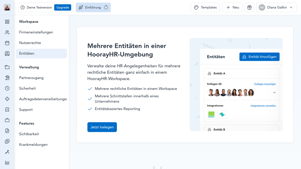 Verwaltung mehrerer Unternehmen und Gesellschaften in HoorayHR ab dem Plus-Tarif
