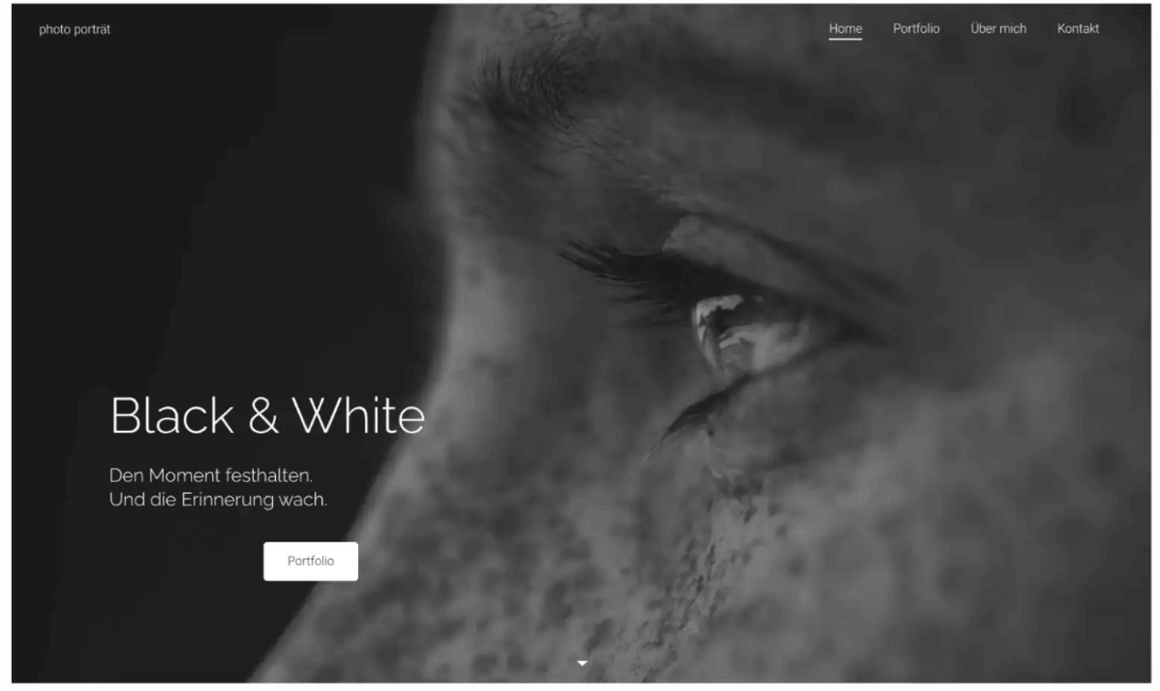 Großes Schwarz-Weiß-Hintergrundbild mit einem Auge im Editor einer Jimdo-Homepage.