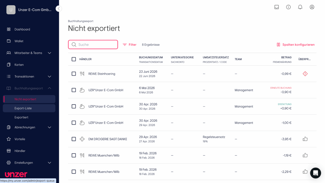 Ausgabenverwaltung in der Unzer-Plattform Ausgabenverwaltung in der Unzer-Plattform