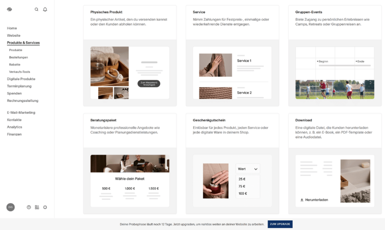 Squarespace unterstützt alle Produktarten