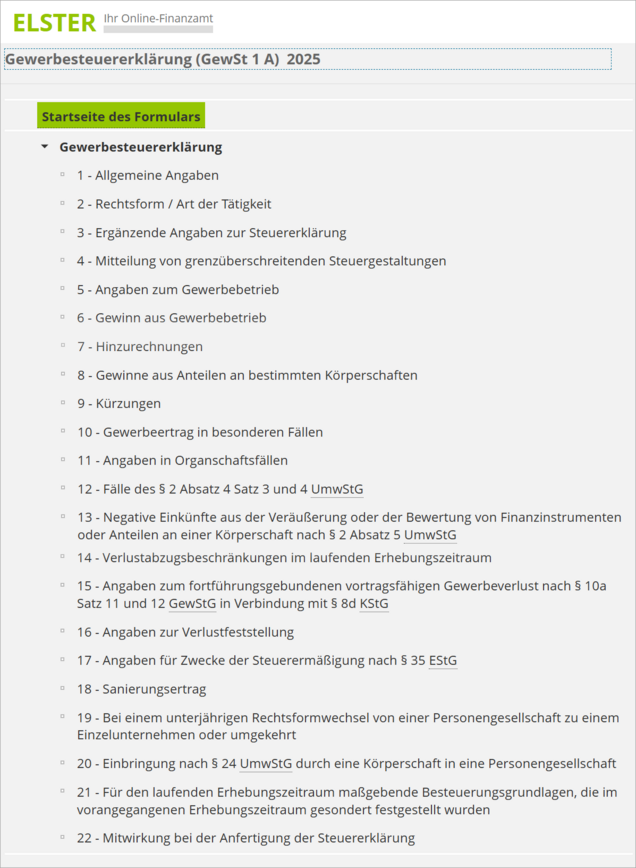 Screenshot ELSTER Gewerbesteuer