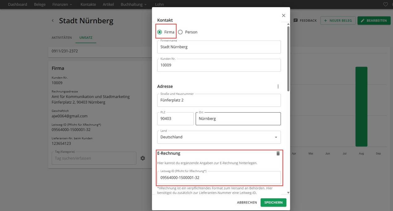 Nur Firmenkunden bekommen eine E-Rechnung Kundenanlage für E-Rechnung in Lexware Office