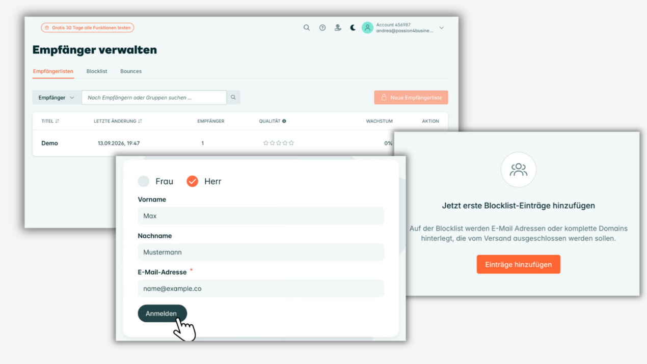 Mit CleverReach Kontakte erstellen und Listen pflegen Mit CleverReach Kontakte erstellen und Listen pflegen