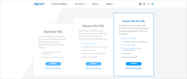 Screenshot SSL-Zertifikate von digicert