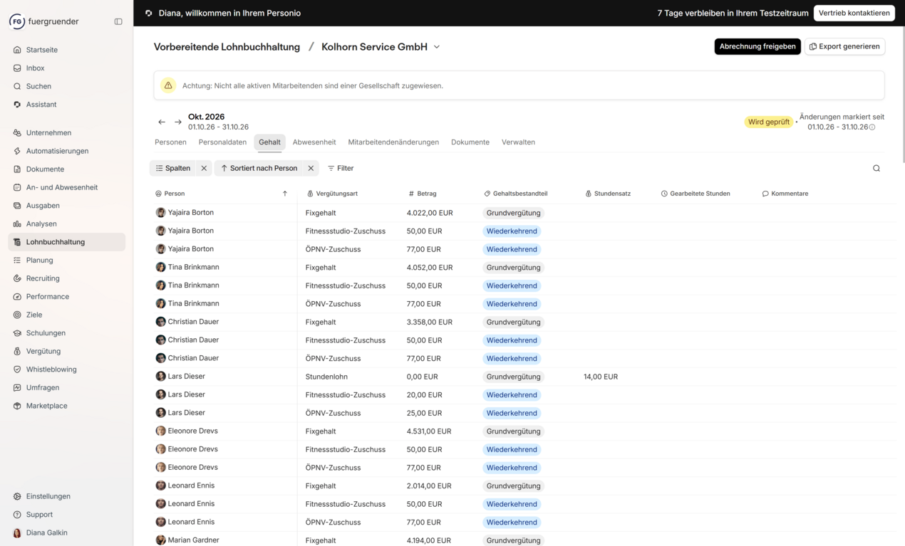 Payroll-Modul innerhalb von Personio