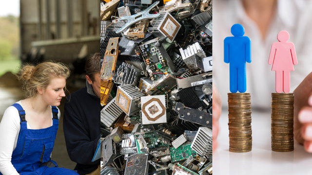 Änderungen 2026 Collage: Junge Azubine, Elektroschrott und Equal Pay
