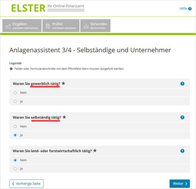 Anlagenassistent in der ELSTER-Einkommensteuererklärung