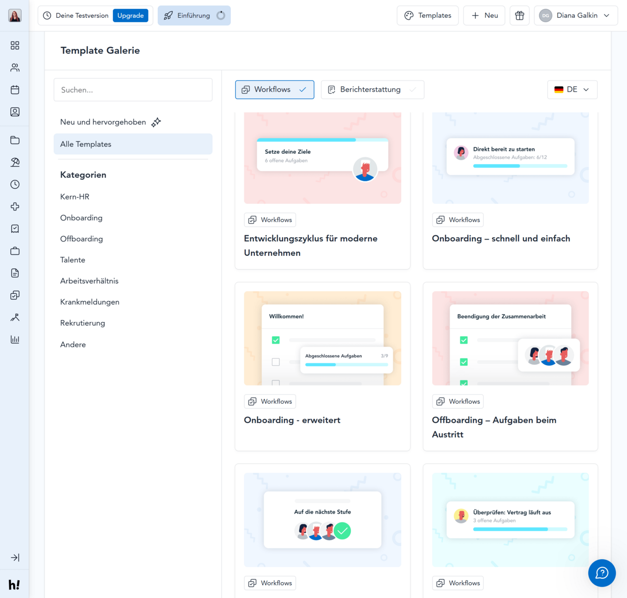 HoorayHR bietet verschiedene Vorlagen für Workflows und Checklisten