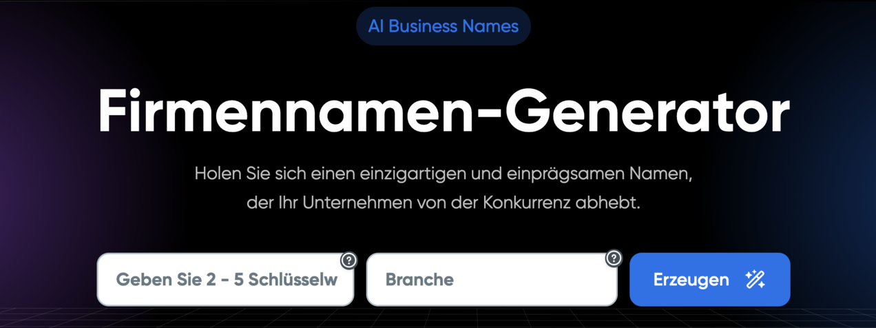 Screenshot des Unternehmensnamen-Generators von DreamHost