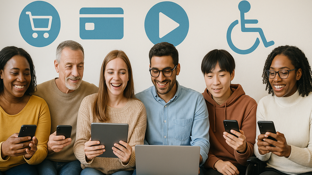 Menschen sitzen an Smartphones, Tablets und Laptops Menschen sitzen an Smartphones, Tablets und Laptops