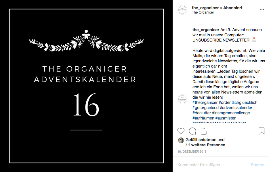 Screenshot Instagram-Account The Organicer