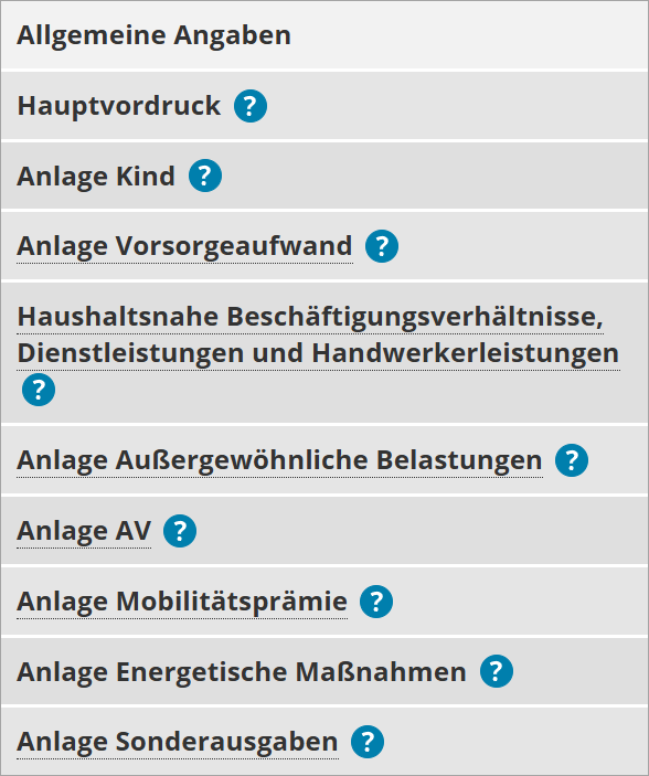 Anlagen Einkommensteuererklärung Teil 1