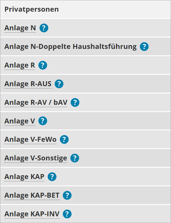 Anlagen Einkommensteuer Privatbereich